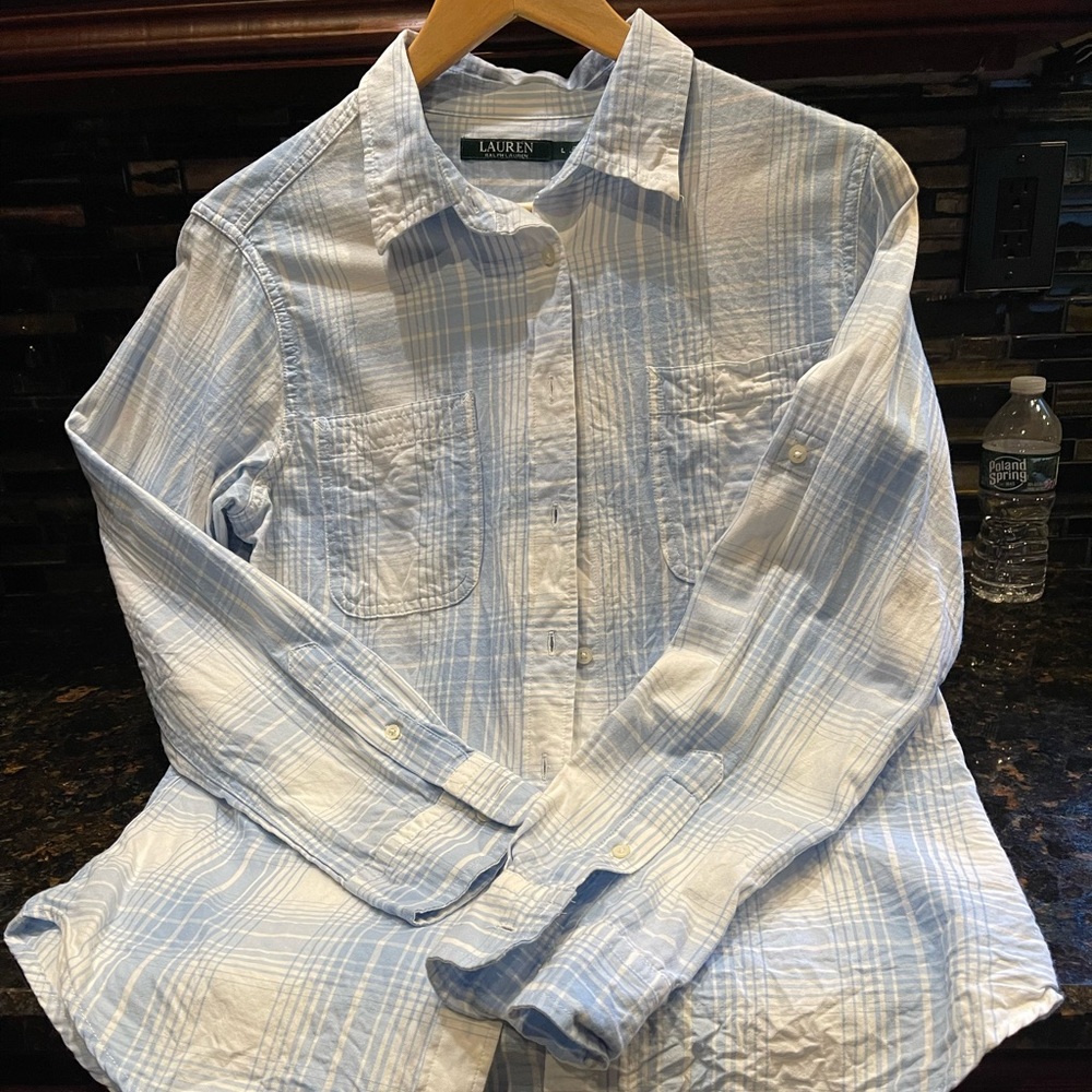Lauren Ralph Lauren large 100% cotton button blouse.